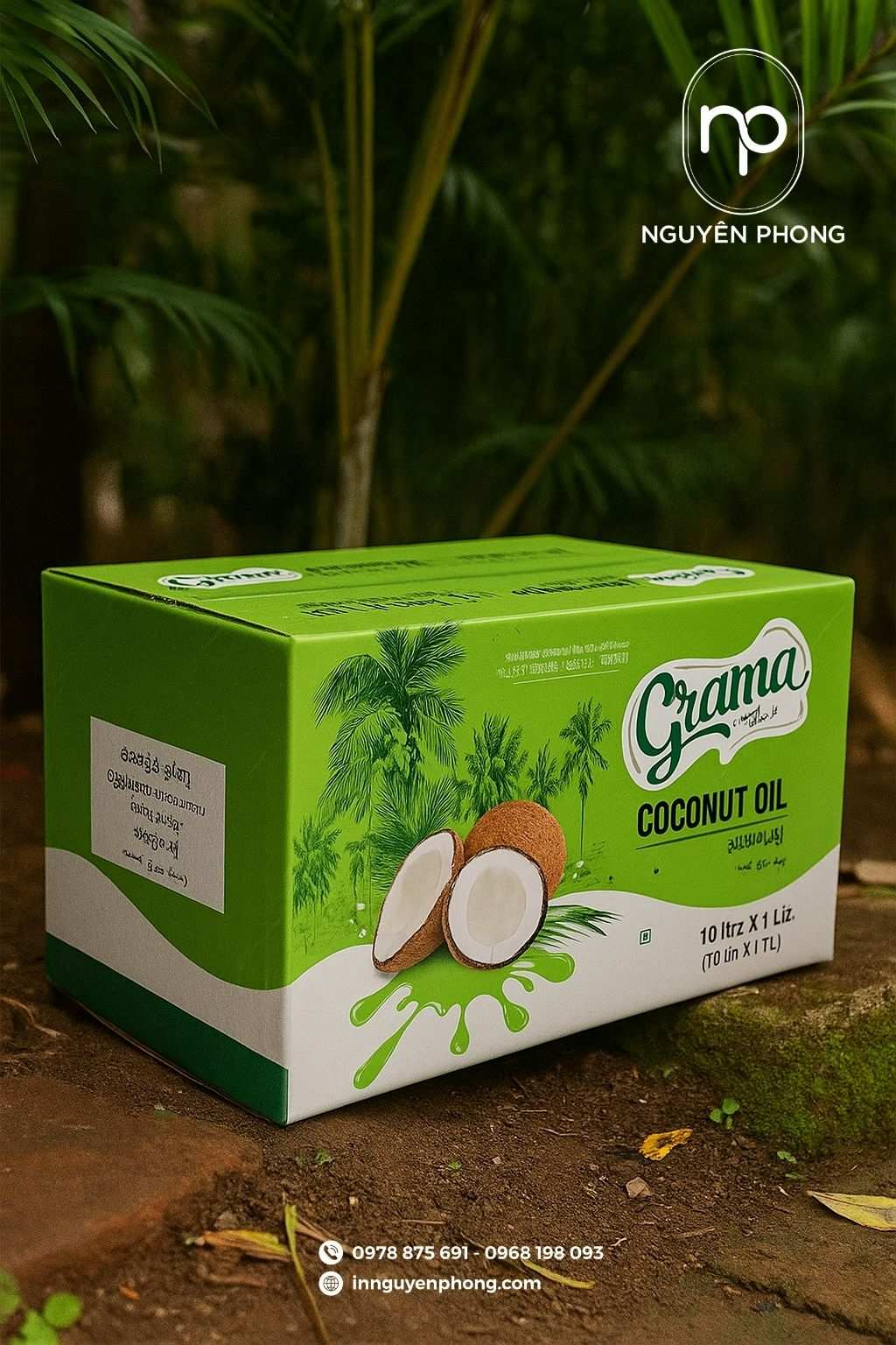 Mẫu thùng carton đựng dừa in logo thương hiệu